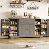 Homfa 54.3"W Kitchen Sideboard Cabinet with Drawer, 4 Door Buffet Storage Cabinet with Adjustable Shelves, Gray