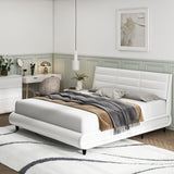 Homfa King Bed Frame with Adjustable Headboard, 16 Color LED Upholstered PU Leather Platform Bed, White