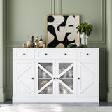 Homfa 55.1”W Farmhouse Kitchen Sideboard with Glass Doors, Modern 3 Drawer Buffet Storage Cabinet with Adjustable Shelves for Dining Room, White