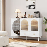Homfa Bar Cabinet with Semi-Open Door, Modern Cream Wine Cabinet Buffet with Glass Cup Holders, Sideboard and Buffet Cabinet with 2 Drawers for Living Kitchen Entryway , White