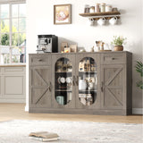 Homfa 53.7”W Kitchen Sideboard with Glass Doors, Dining Room Buffet Storage Cabinet with Drawers Adjustable Shelves, Gray