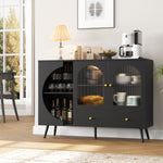 Homfa Bar Cabinet with Semi-Open Door, Modern Wine Cabinet Buffet with Glass Cup Holders, Sideboard and Buffet Cabinet with 2 Drawers for Living Kitchen Entryway, Black