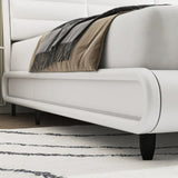 Homfa King Bed Frame with Adjustable Headboard, 16 Color LED Upholstered PU Leather Platform Bed, White