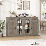 Homfa 53.7”W Kitchen Sideboard with Glass Doors, Dining Room Buffet Storage Cabinet with Drawers Adjustable Shelves, Gray
