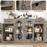 Homfa 53.7”W Kitchen Sideboard with Glass Doors, Dining Room Buffet Storage Cabinet with Drawers Adjustable Shelves, Gray