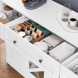 Homfa 55.1”W Farmhouse Kitchen Sideboard with Glass Doors, Modern 3 Drawer Buffet Storage Cabinet with Adjustable Shelves for Dining Room, White