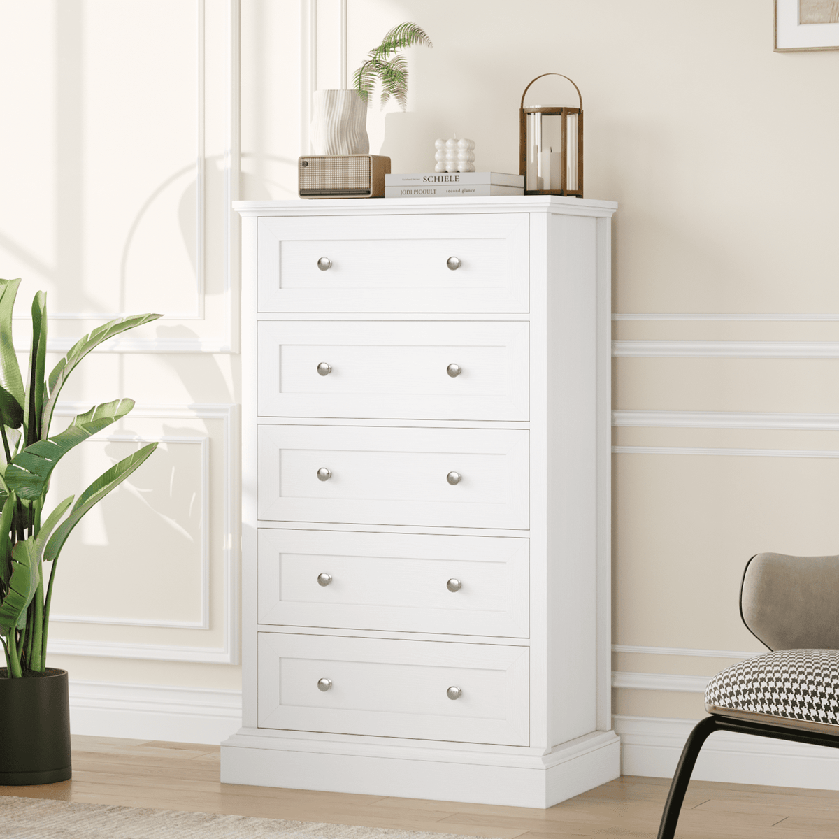 Homfa 5 Drawer White Dresser, Tall Storage Cabinet Chest of Drawers fo –  myhomfa