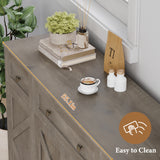 Homfa 55.1”W Farmhouse Kitchen Sideboard with Glass Doors, Modern 3 Drawer Buffet Storage Cabinet with Adjustable Shelves for Dining Room, Brown
