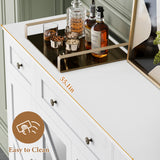 Homfa 55.1”W Farmhouse Kitchen Sideboard with Glass Doors, Modern 3 Drawer Buffet Storage Cabinet with Adjustable Shelves for Dining Room, White