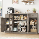 Homfa 53.7”W Kitchen Sideboard with Glass Doors, Dining Room Buffet Storage Cabinet with Drawers Adjustable Shelves, Gray