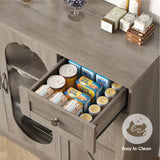 Homfa 53.7”W Kitchen Sideboard with Glass Doors, Dining Room Buffet Storage Cabinet with Drawers Adjustable Shelves, Gray