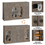 Homfa 55.1”W Farmhouse Kitchen Sideboard with Glass Doors, Modern 3 Drawer Buffet Storage Cabinet with Adjustable Shelves for Dining Room, Brown