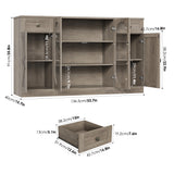Homfa 53.7”W Kitchen Sideboard with Glass Doors, Dining Room Buffet Storage Cabinet with Drawers Adjustable Shelves, Gray