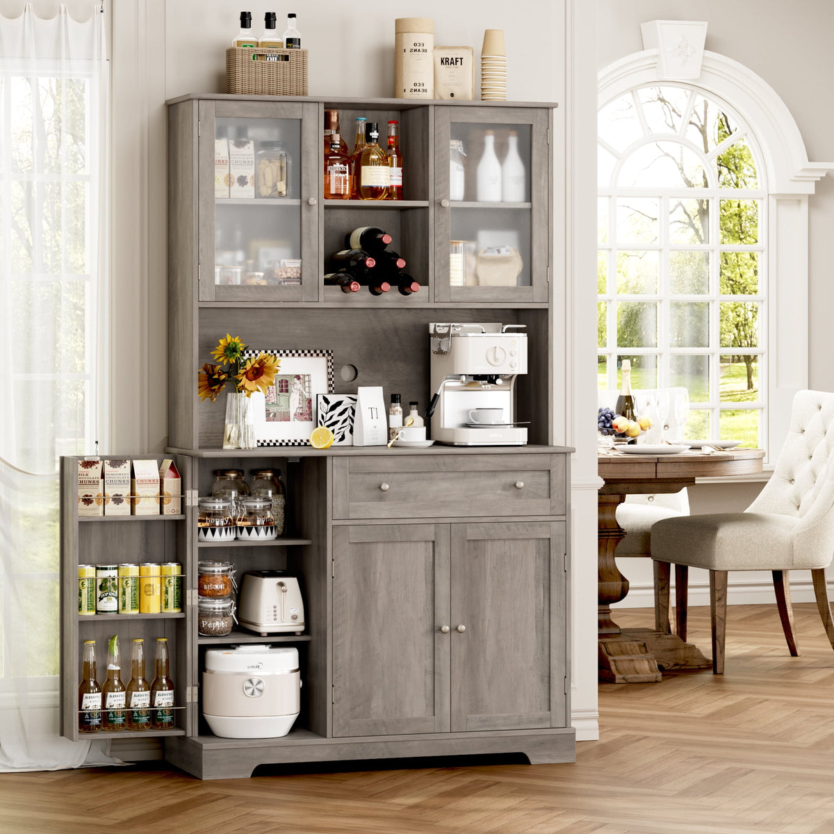 Homfa 5 Doors Large Kitchen Pantry Buffet Hutch with Drawer Wine Rac