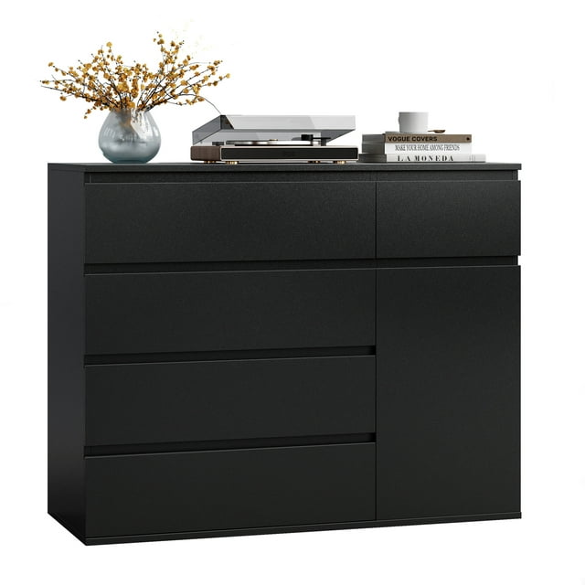 Homfa 5 Drawer Dresser with Door, Modern Accent Storage Cabinet Chest myhomfa Homfa 5 Drawer Dresser with Door, Modern Accent Storage Cabinet Chest myhomfa