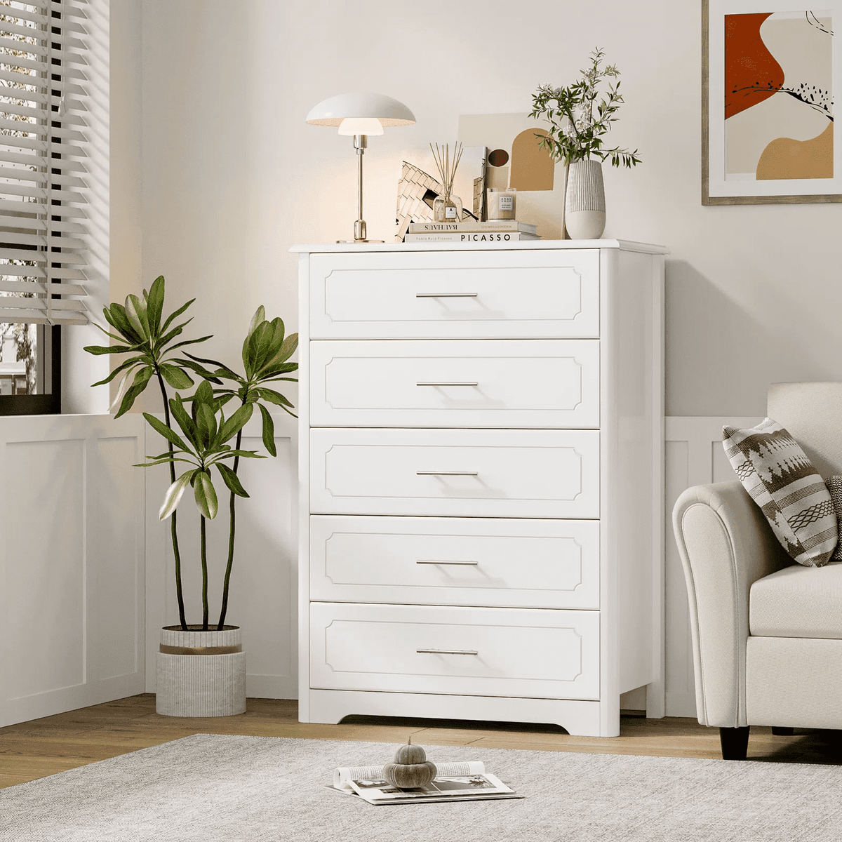 white dresser tall Homfa 5 Drawer White Dresser, Tall Chest of Drawer Wooden Storage Cabi –  myhomfa