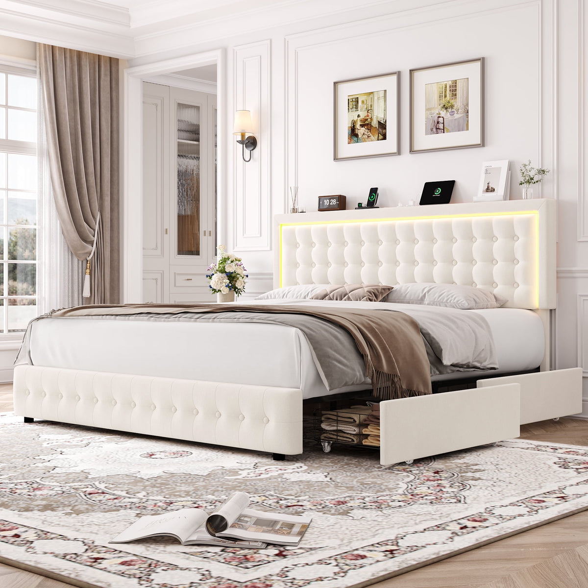 Graceful Lines Victorian Metal Bed - Black Finish, Queen Size Queen Bed Frame display picture 1