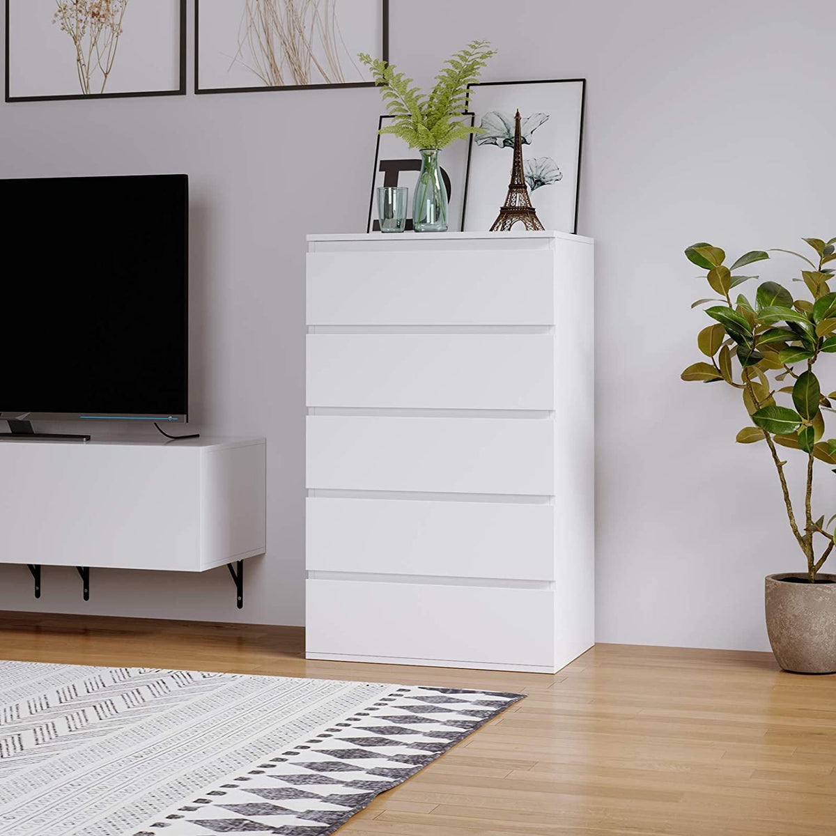 Homfa 5 Drawer White Dresser, Modern Storage Cabinet for Bedroom, Whit – myhomfa