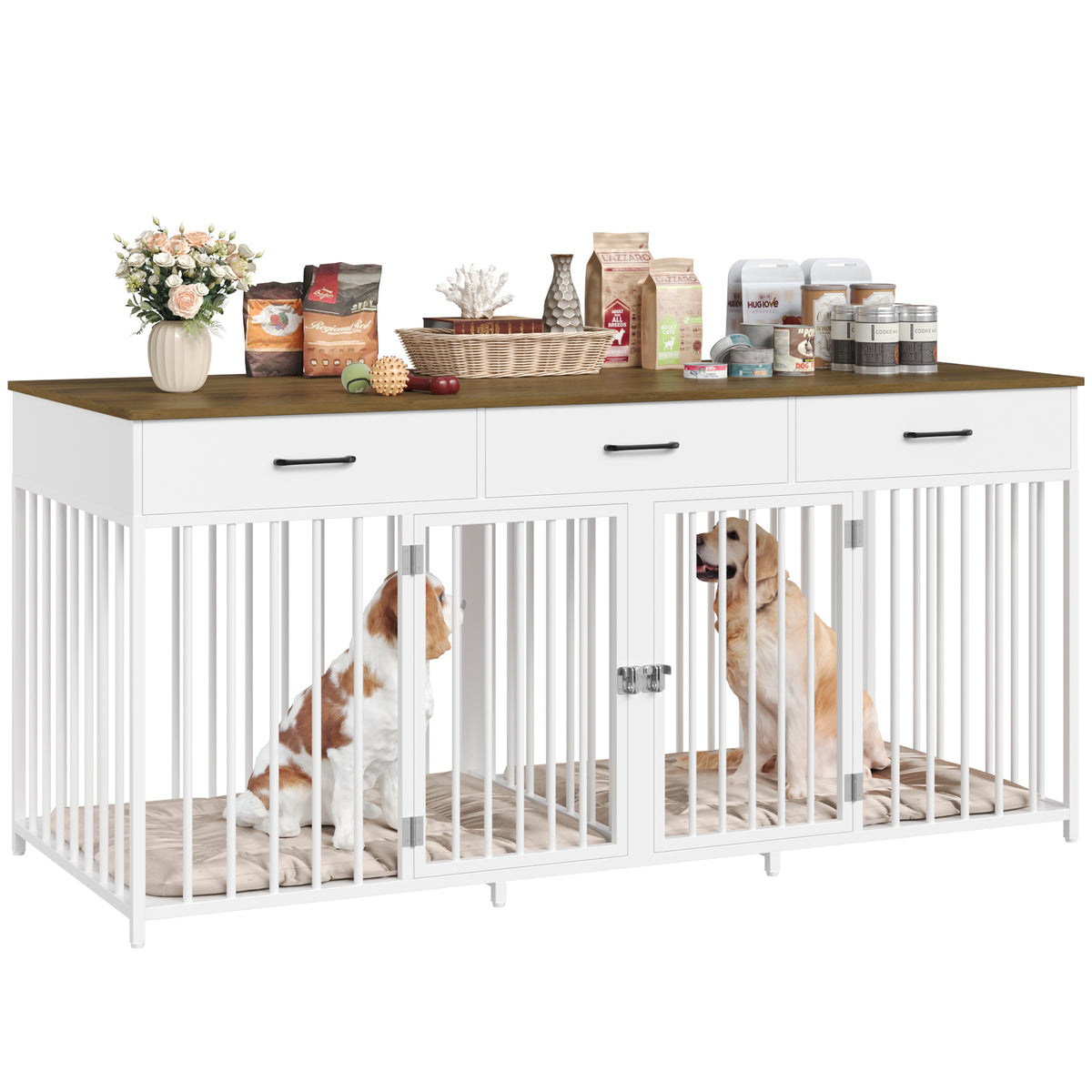 YITAHOME 43 Dog Crate Furniture With Wheels - Wooden Dog Cage Table For Large Medium Dogs
