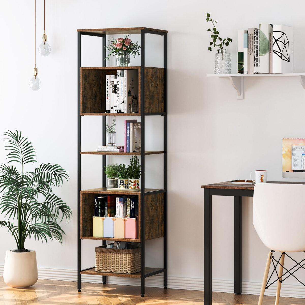 Homfa Cube Bookshelf, Tall Shelving Unit Organizer for Home Office, Ru