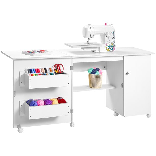 Durable Folding Sewing Table Shelves Storage Cabinet Craft Cart w