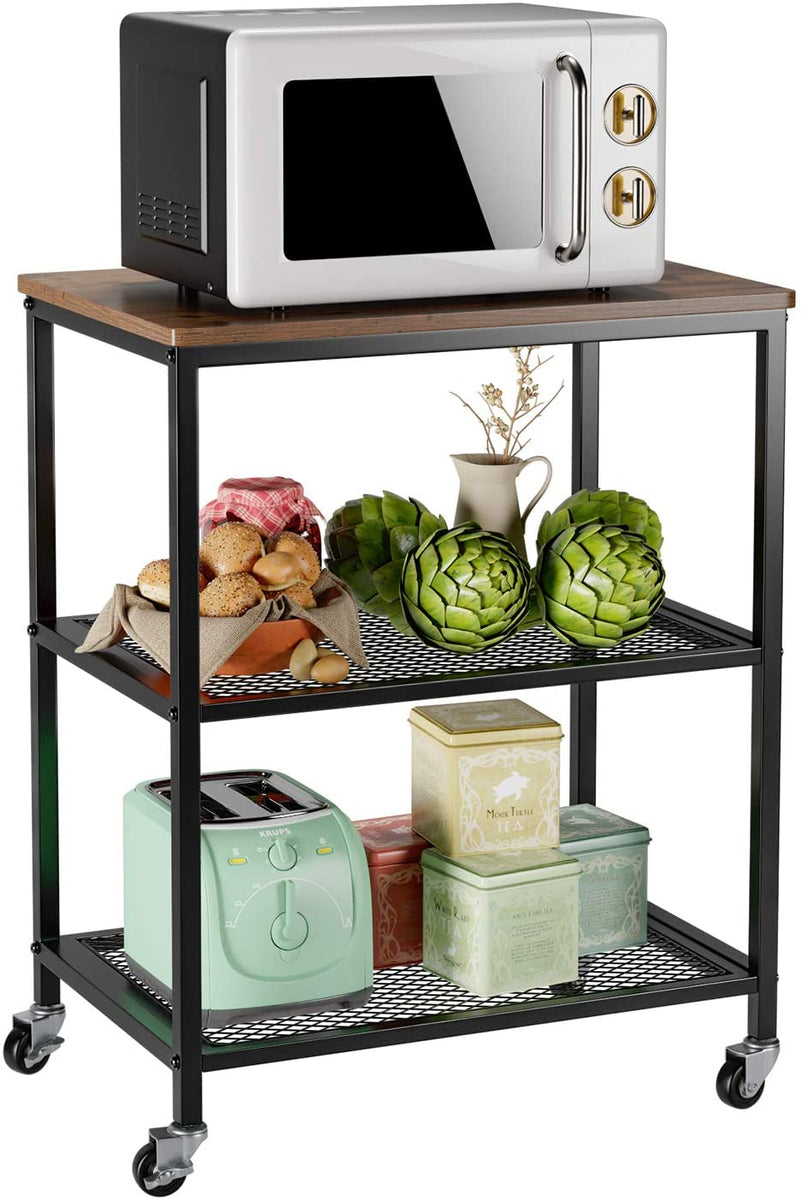 Homfa Industrial Serving Cart, 3Tier Rolling Cart for Kitchen on Whee