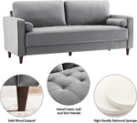 Homfa 77¡± Modern Velvet Sofa, Tufted Upholstered Couch with Solid Wood Legs, Button Tufted Cushions and Cylindrical Pillows, 3-Seat Sofa for Living Room, Bedroom, Office, Apartment, Dorm, Gray