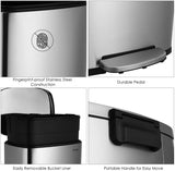 Homfa Kitchen Trash Can, 13.2 Gallon(50L) Fingerprint Proof Stainless Steel Garbage Can with Removable Inner Bucket and Hinged Lids, Pedal Rubbish Bin 16.8Lx12.3Wx25.5H inch Home Office, Soft Closure