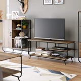 Homfa Industrial TV Stand for TVs up to 55", Entertainment Center with 3 Tier Storage Shelves, Media TV Console for Living Room, Wood and Metal, Rustic Brown