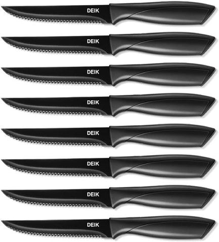 Steak Knives, Steak Knives Set of 8, Premium Stainless Steel Steak Knife Set, Super Sharp Serrated Steak Knife with Gift Box, BO Oxidation for Anti-rusting and Sharp,Black