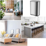 Homfa Kitchen Trash Can, 13.2 Gallon(50L) Fingerprint Proof Stainless Steel Garbage Can with Removable Inner Bucket and Hinged Lids, Pedal Rubbish Bin 16.8Lx12.3Wx25.5H inch Home Office, Soft Closure