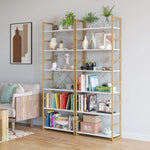 6 Tier Bookcase, Bookshelf Storage Organizer, Modern Free Standing Bookshelf with Metal Frame, Furniture for Home Office, White and Gold Color