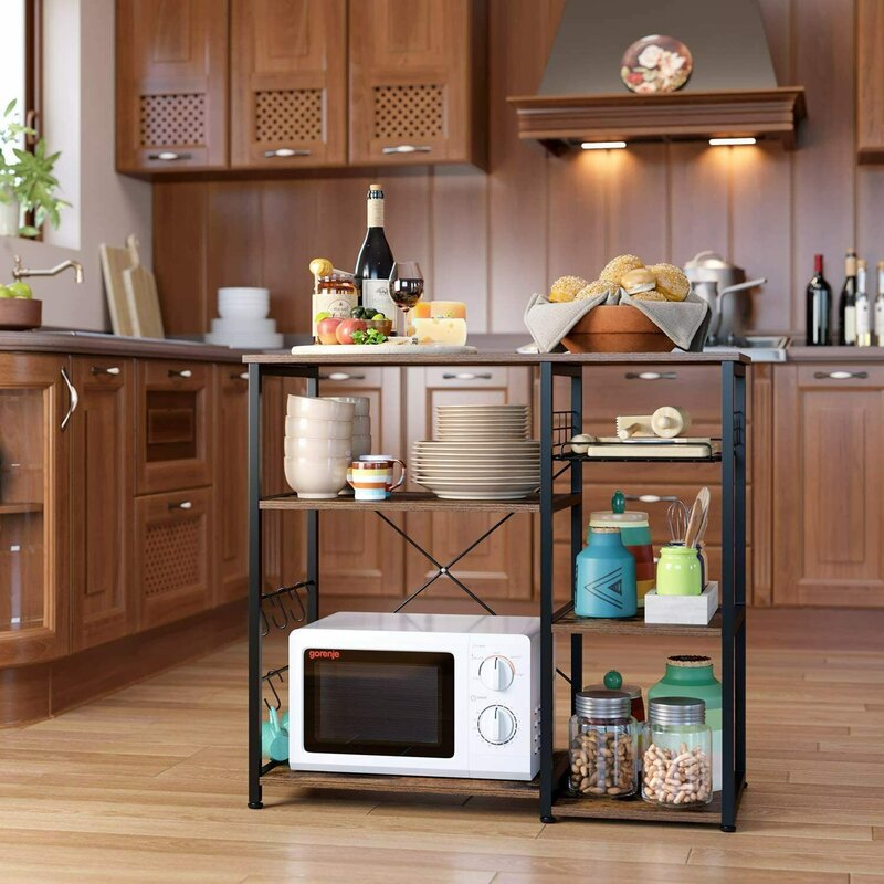 Homfa 5-Tier Kitchen Bakers Rack with Hutch, Gold Framed Microwave