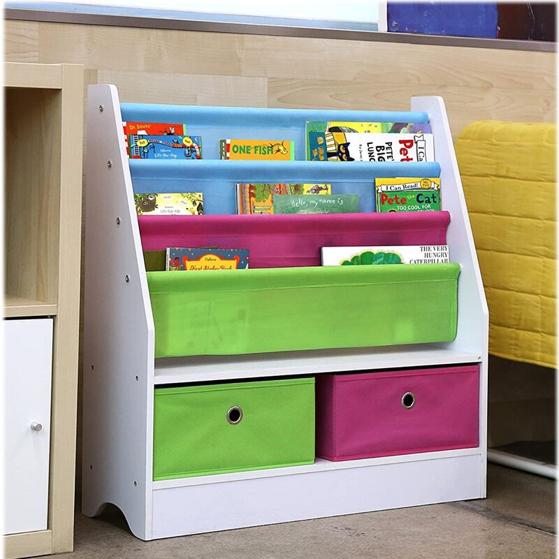 Toddler Book Shelf Organizer - Wooden Kids Book Case Storage