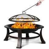 17.3'' H x 30'' W Iron Wood Burning Outdoor Fire Pit with Lid