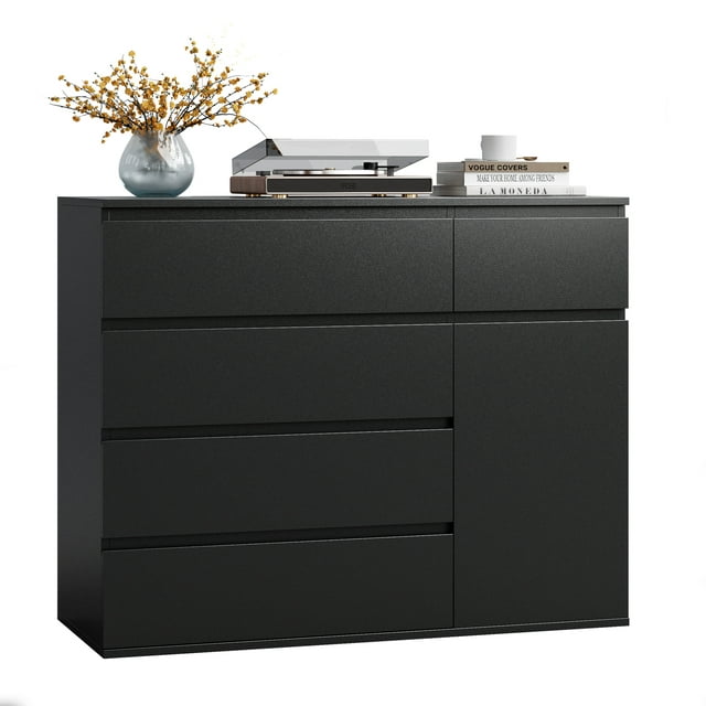 Homfa 5 Drawer Dresser with Door, Modern Accent Storage Cabinet Chest myhomfa Homfa 5 Drawer Dresser with Door, Modern Accent Storage Cabinet Chest myhomfa