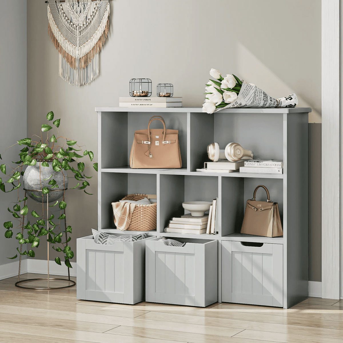 Homfa 5 Storage Cube Organizer, Open Toy Display Bookshelf with Drawer