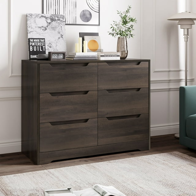 Homfa 6 Drawer 42.5'' W Double Dresser, Modern Handless Wood Storage C myhomfa Homfa 6 Drawer 42.5'' W Double Dresser, Modern Handless Wood Storage C myhomfa