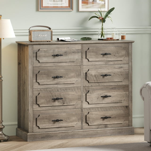 8 drawer grey dresser Homfa 8 Drawer Double Bedroom Dresser, 47'' W Vintage Wood Storage Cab – myhomfa