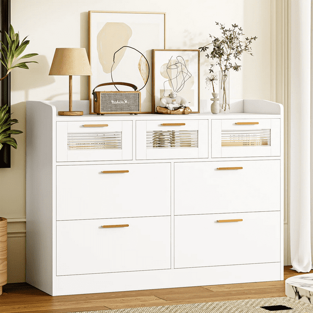 Homfa 7 Drawer White Dresser for Bedroom, Chest of Drawers with Glass – myhomfa Homfa 7 Drawer White Dresser for Bedroom, Chest of Drawers with Glass – myhomfa