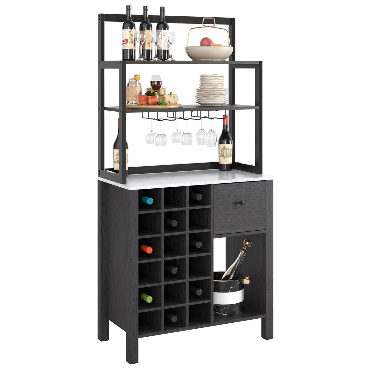 Homfa Serving Bar Wine Buffet 3Tier Wine Display Shelf with