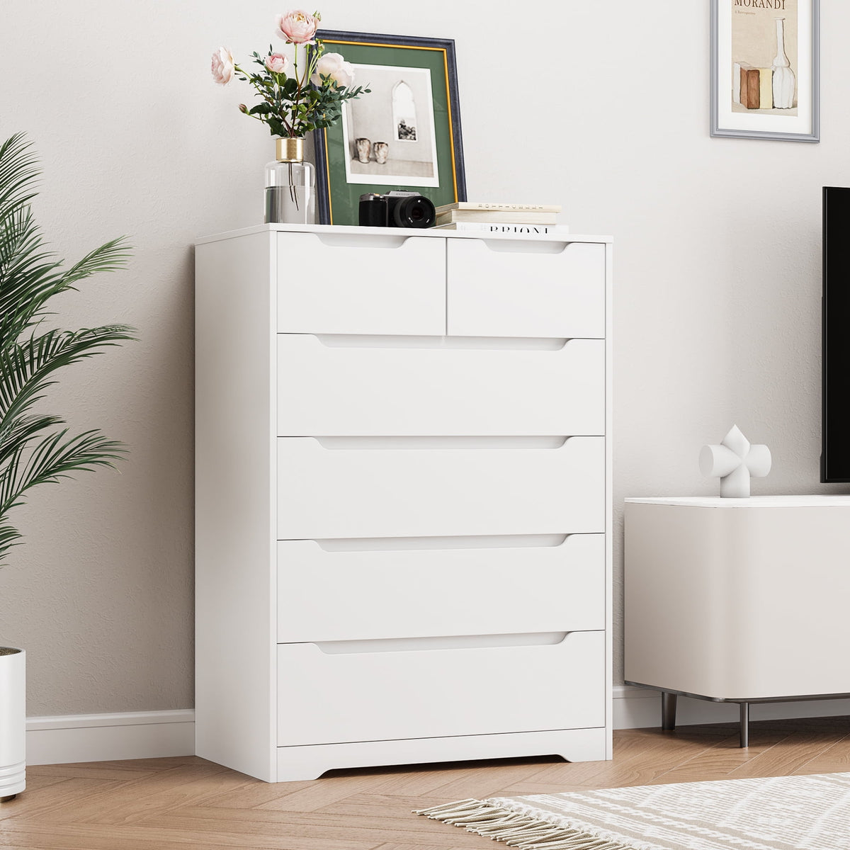 Homfa 6 Drawer White Dresser, Tall Storage Cabinet Chest of Drawers fo ...
