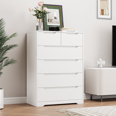 Homfa 6 Drawer White Dresser, Tall Storage Cabinet Chest of Drawers for Bedroom Living Room