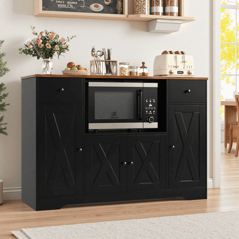 Homfa 72"H Kitchen Pantry Storage Cabinet, 8 Door Pantry Cabinet with Microwave Stand & Wine Rack for Kitchen, Dining Room, Gray