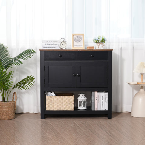 Homfa Farmhouse Console Table with 2 drawers & 2 door cabinet, Sofa Table Entryway Table with Storage Shelf for living room, Hallway, Black