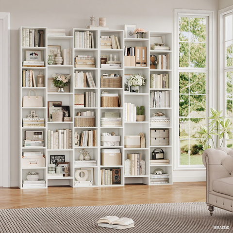 Homfa 2 Pieces White Bookshelves, 71¡¯¡¯ Tall Three Row Bookshelf with Adjustable Shelves, 21-Cubes CD Display Storage Organizer Shelf for Living Room Home Office
