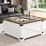 Homfa Coffee Table with Large Hidden Storage, Square Wood Farmhouse Center Table with Hinged Lift Top, White