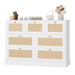 Homfa Rattan Dresser with 7 Drawer, Modern Chest Dressers for Bedroom, Wood Storage Chest, White