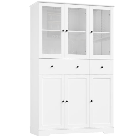 Homfa 66.9” Tall Kitchen Pantry Cabinet, 2 Drawer Storage Cabinet with Glass Doors for Living Room Bathroom, White