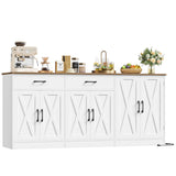 Homfa 6-Door Buffet Cabinet with Built-In Power Outlet, 70.8" Kitchen Sideboard with 2 Drawers, Farmhouse Storage Cabinet with Door-Mounted Shelves for Dining Room, White